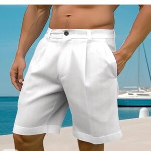 Mens White Pleated Shorts Cotton Blend Sz.M